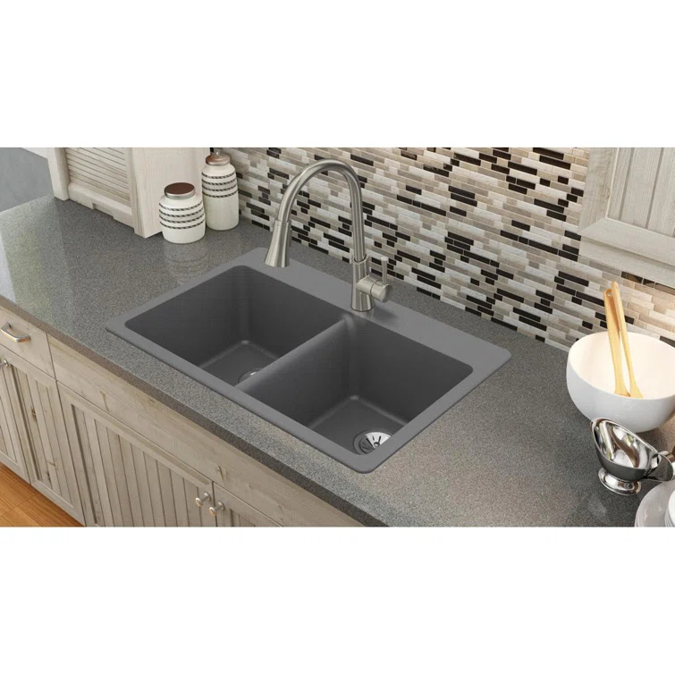 Quartz Luxe 33" L x 22" W Double Basin Drop-in Kitchen Sink