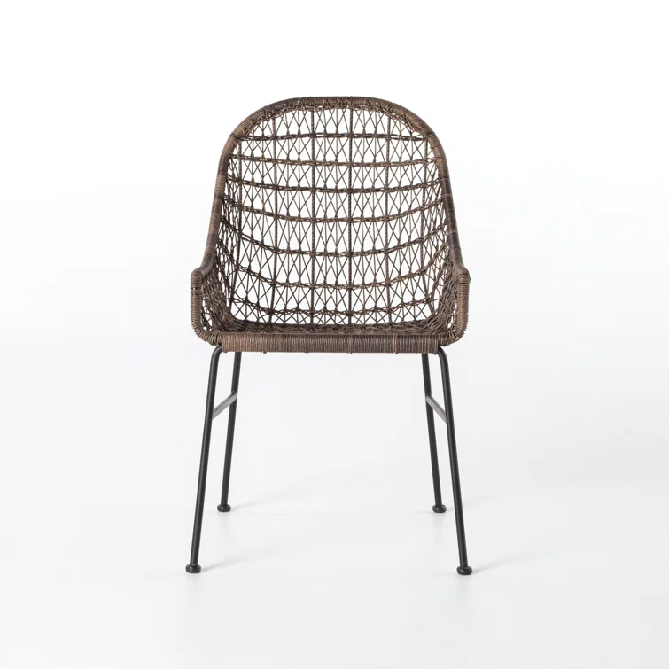 Brown Wicker and Iron Outdoor Dining Armchair