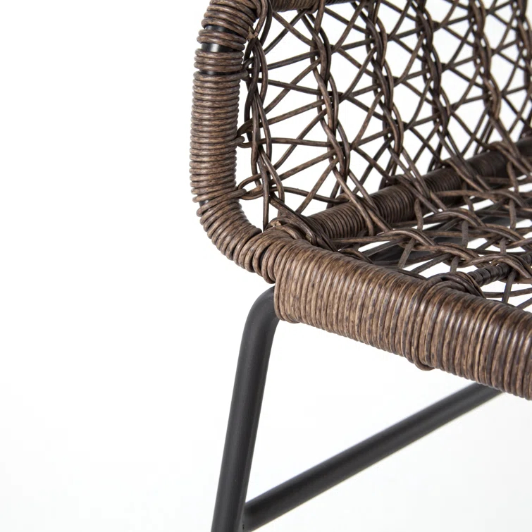 Brown Wicker and Iron Outdoor Dining Armchair