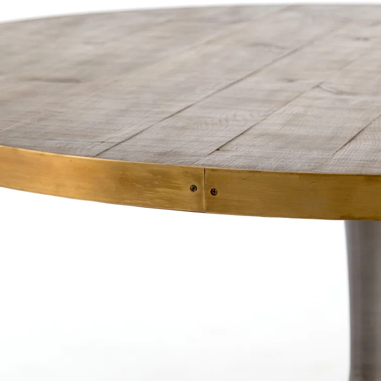 60" Round Reclaimed Wood Dining Table with Brass Trim