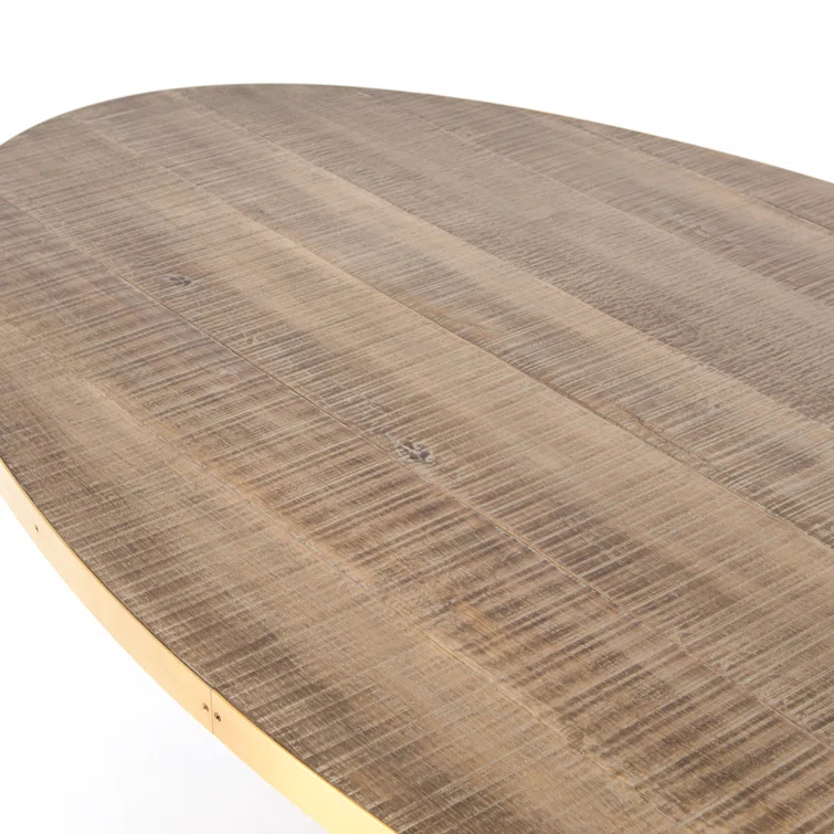 Round Reclaimed Wood Dining Table with Brass Trim