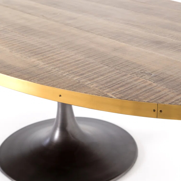 Round Reclaimed Wood Dining Table with Brass Trim