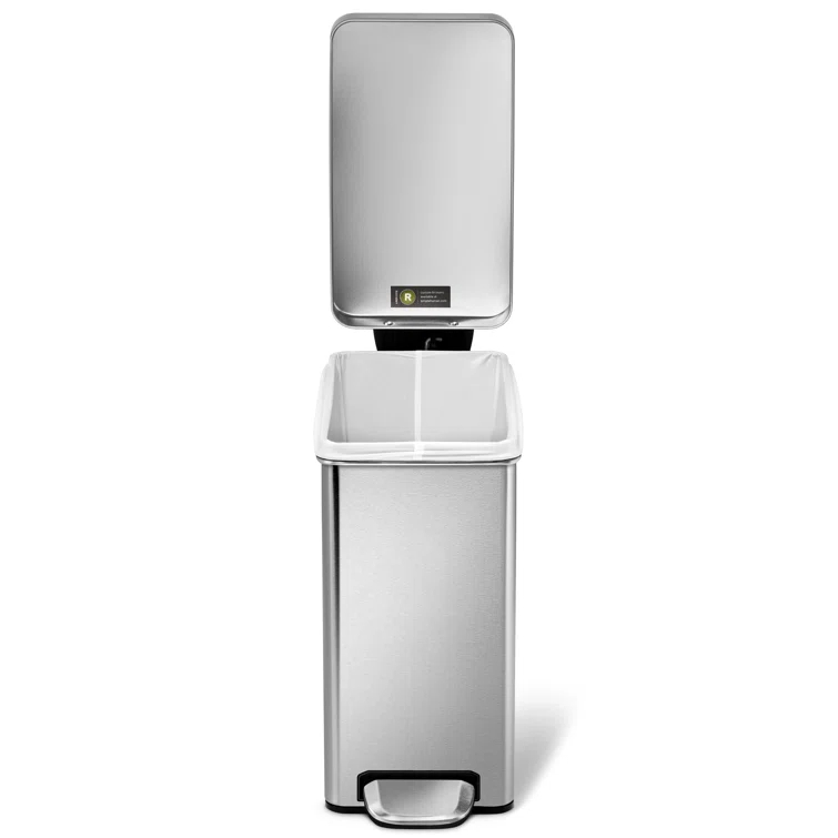 simplehuman 10 Liter / 2.6 Gallon Stainless Steel Bathroom Slim Profile Trash Can