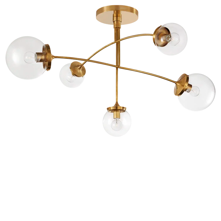Soft Brass 5-Light Chandelier with Clear Glass Shades