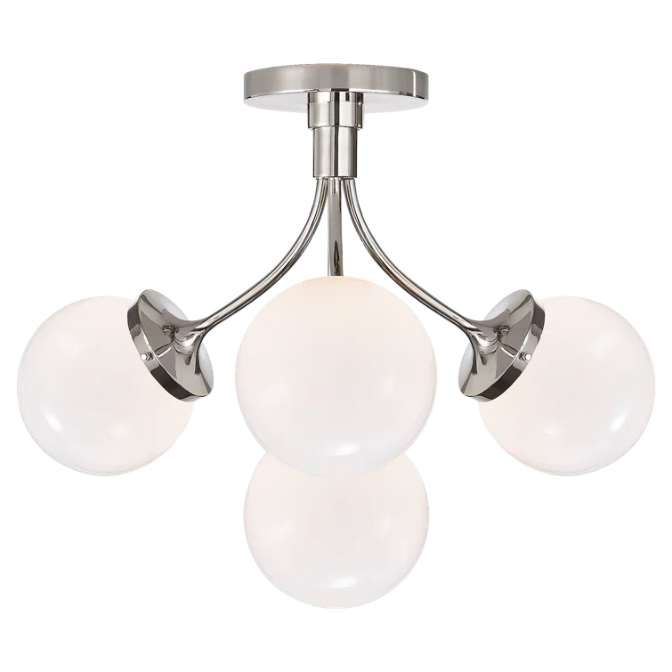 Prescott Polished Nickel 18" Globe Semi Flush Mount with White Glass