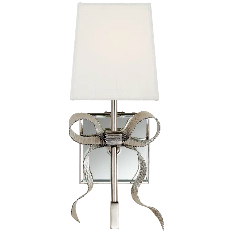 Ellery Gros-Grain 13.5" Polished Nickel Wall Sconce with Cream Shade