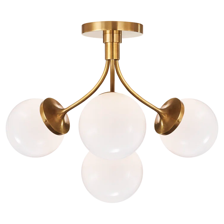 Prescott Soft Brass 4-Light Globe Semi Flush Mount
