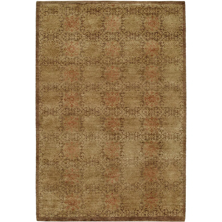 Otani Wool Damask Area Rug in Brown