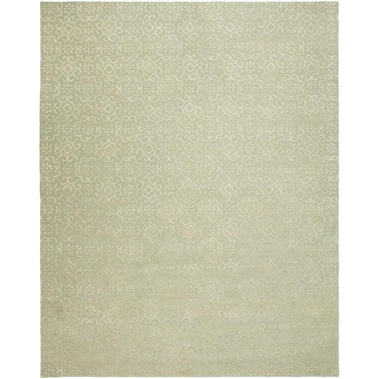 Wool Geometric Area Rug in Ivory