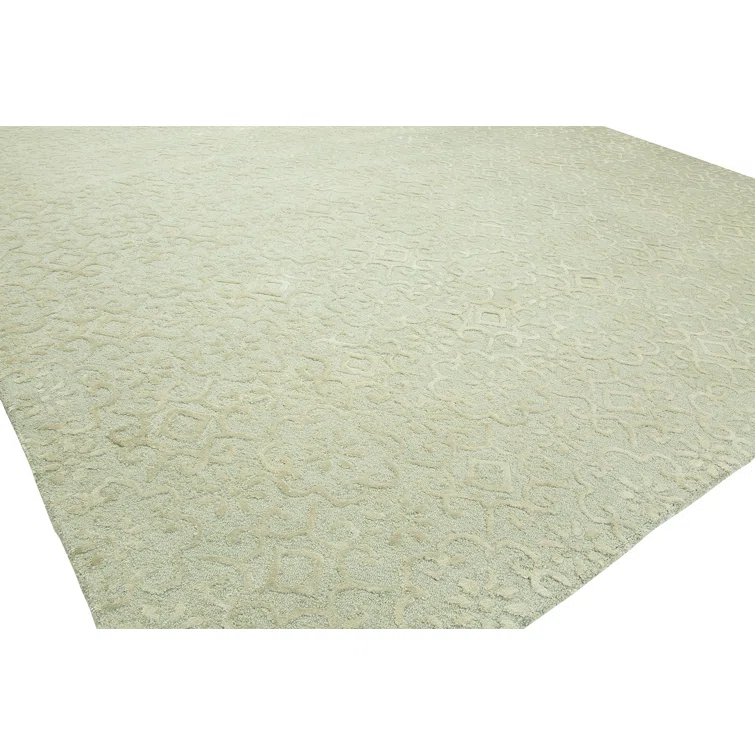 Wool Geometric Area Rug in Ivory