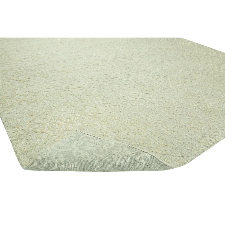 Wool Geometric Area Rug in Ivory