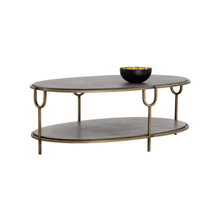 Arya Contemporary Oval Gray Coffee Table with Storage