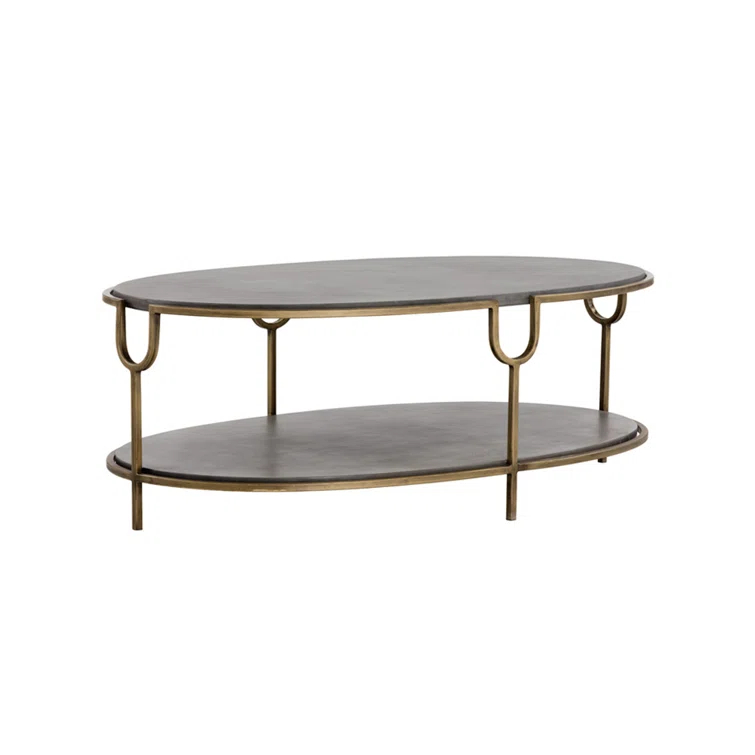 Arya Contemporary Oval Gray Coffee Table with Storage