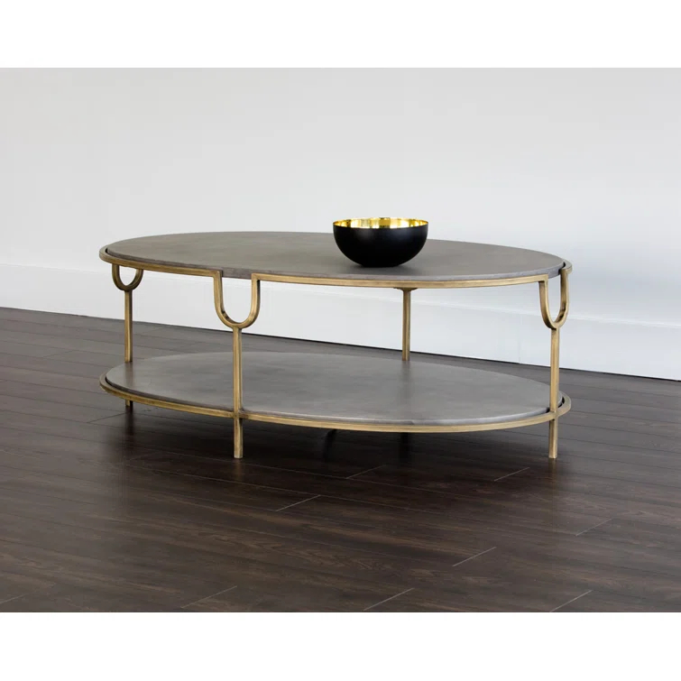 Arya Contemporary Oval Gray Coffee Table with Storage