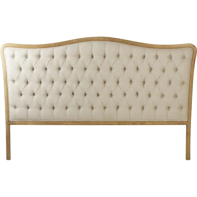 Ivory Tufted Linen Upholstered King Headboard with Wooden Frame