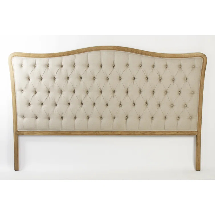 Ivory Tufted Linen Upholstered King Headboard with Wooden Frame