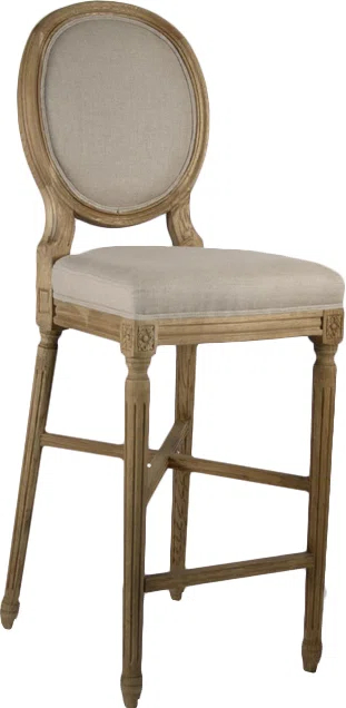 Natural Linen and Oak 29.5" Medallion Bar Stool