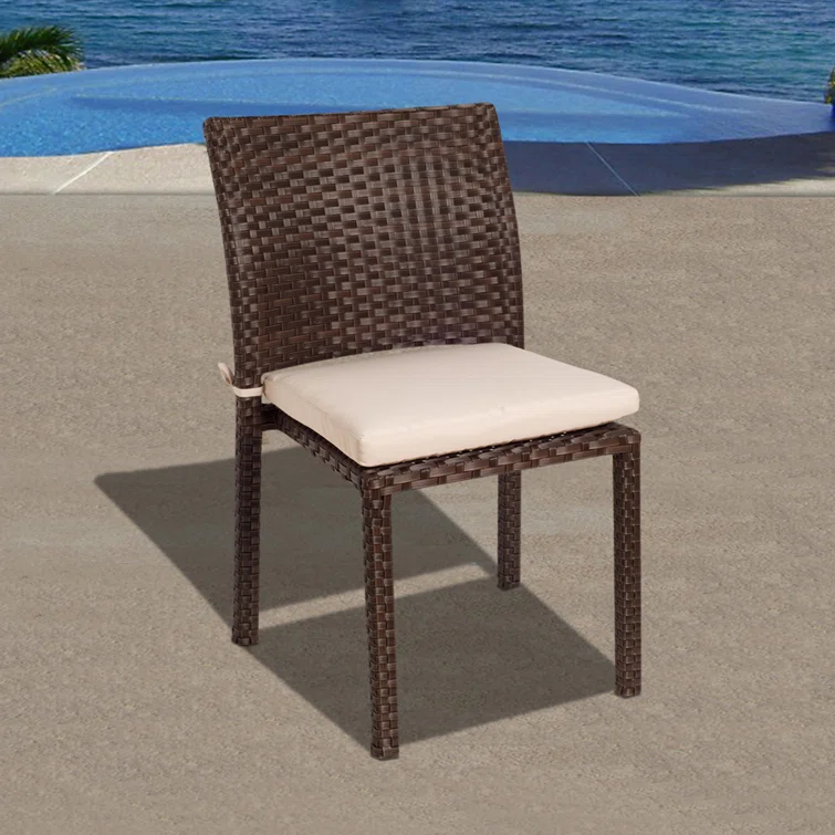 Sonlin Polyethylene (PE) Wicker Wicker Outdoor Stacking Dining Side Chair with Cushion