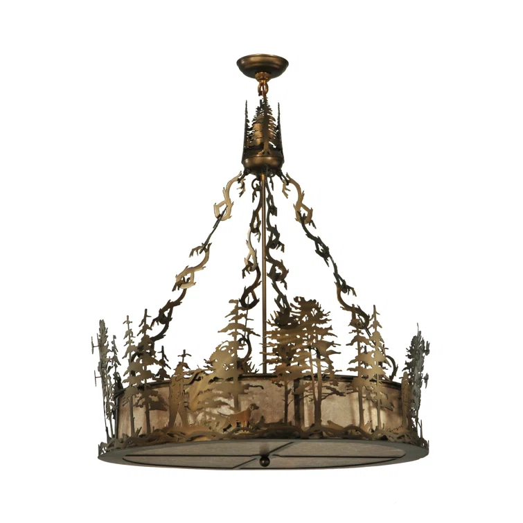 Rustic Lodge 4 - Light Glass Lantern Drum Chandelier