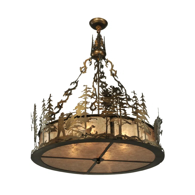 Rustic Lodge 4 - Light Glass Lantern Drum Chandelier
