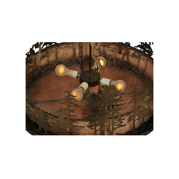 Rustic Lodge 4 - Light Glass Lantern Drum Chandelier