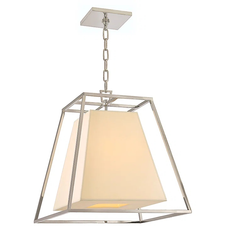Polished Nickel Crystal 4-Light Pendant with Faux Silk Shade