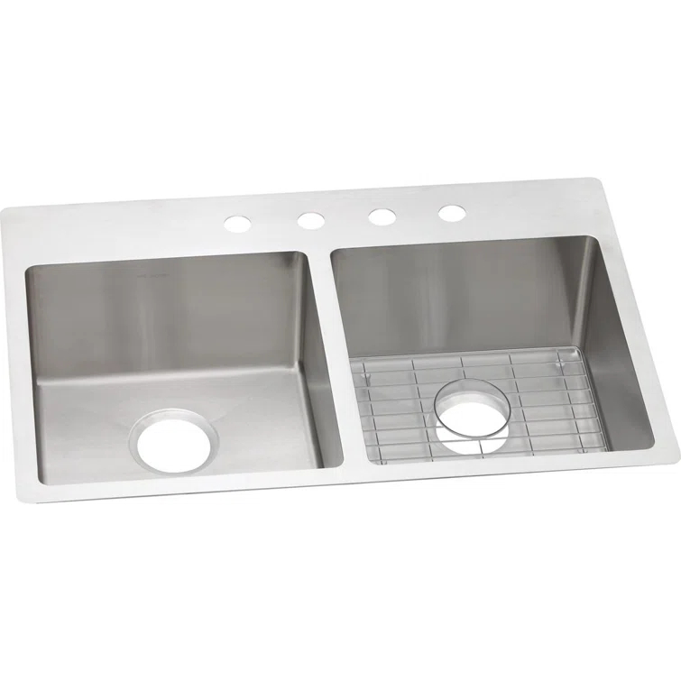 Crosstown Stainless Steel 33" L x 22" W Double Basin Dual Mount Kitchen Sink