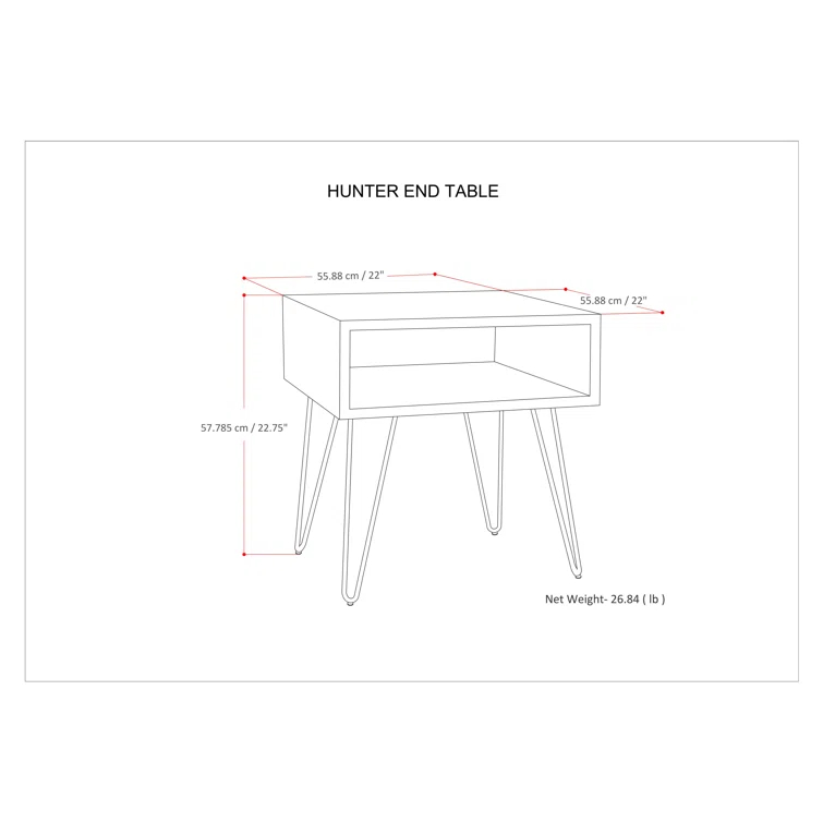 Hunter 22"W Solid Wood Industrial Square End Table with Hairpin Legs and Open Storage
