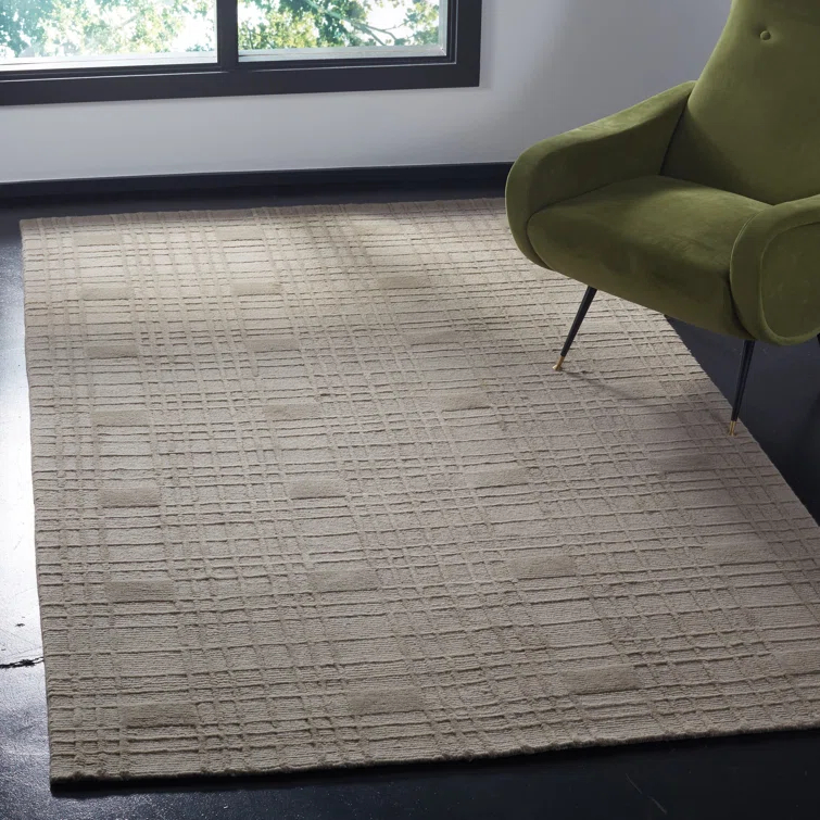 Tibetan Shag Hand Knotted Wool Pile Geometric Rug in Slate
