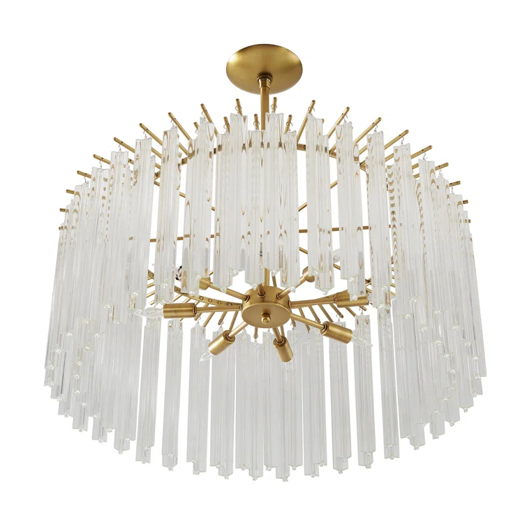 Nessa Antique Brass 15" Drum Chandelier with Clear Glass Rods