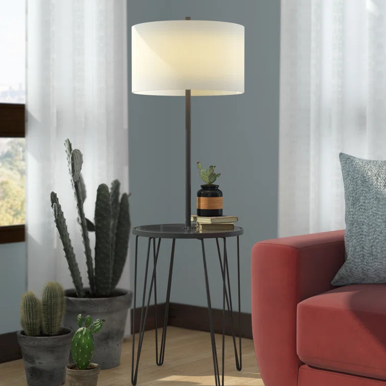 Ivy Bronx Dellinger 58'' Black Tray Table Floor Lamp