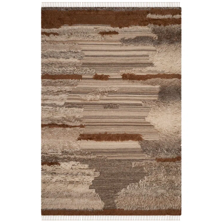 Alimatou Hand Knotted Wool/Cotton Abstract Rug in Gray/Brown