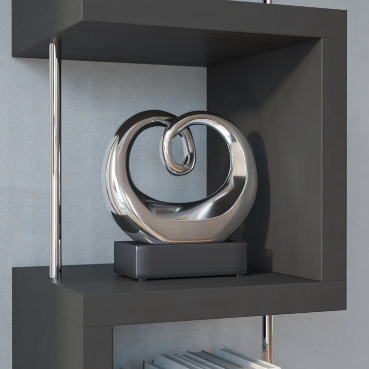 Wrought Studio™ Allye Ceramic Swirl Abstract Decorative Silver Sculpture with Black Base
