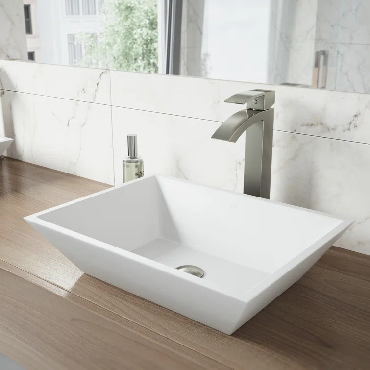 Vinca 18" L x 14" W x 5" H Matte White Handmade Rectangular Vessel Bathroom Sink