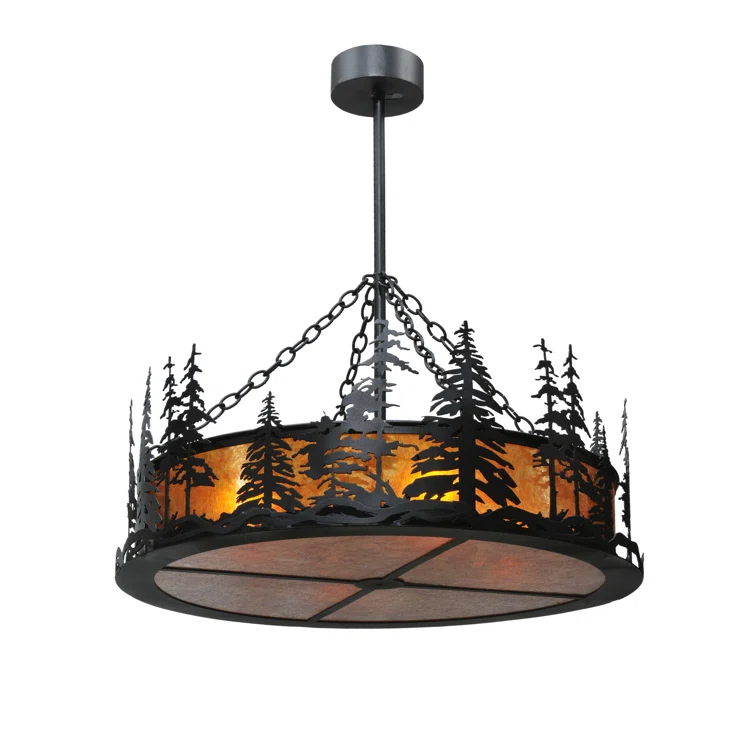 Rustic Lodge 4 - Light Glass Drum Chandelier