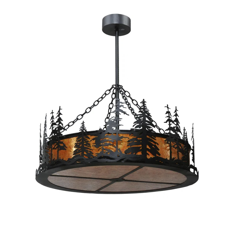 Rustic Lodge 4 - Light Glass Drum Chandelier