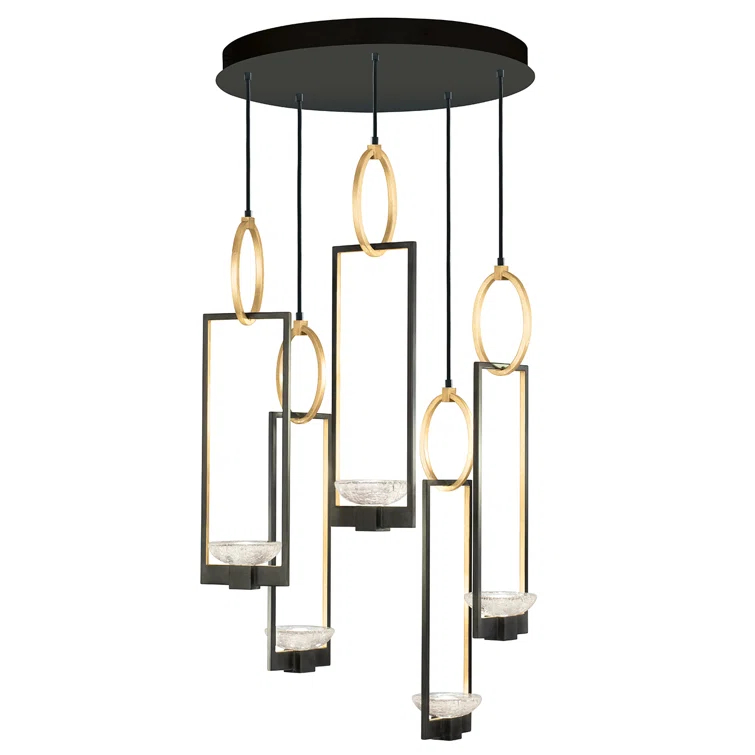 Delphi Mythos 5-Light LED Pendant with Hand Formed Glass in Black and Gold