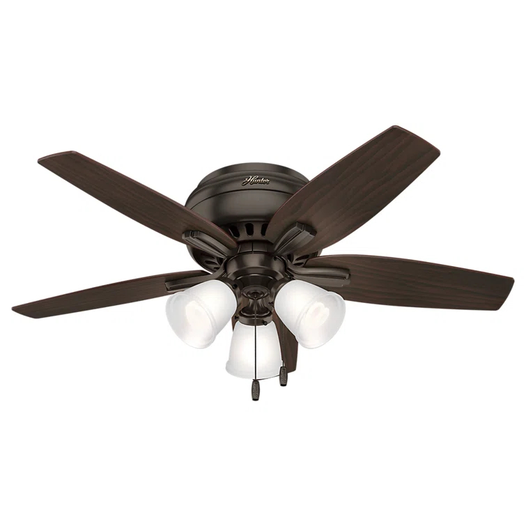 Hunter Fan Newsome 42" 5 - Blade Traditional Indoor Flush Mount Ceiling Fan with Lights and Pull Chains