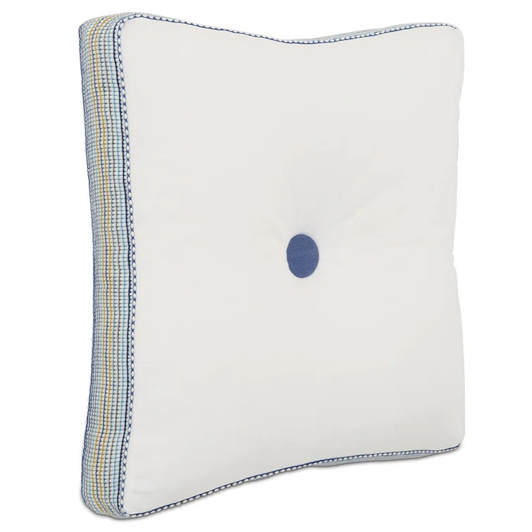 White and Blue Cotton Square Embroidered Nursery Pillow