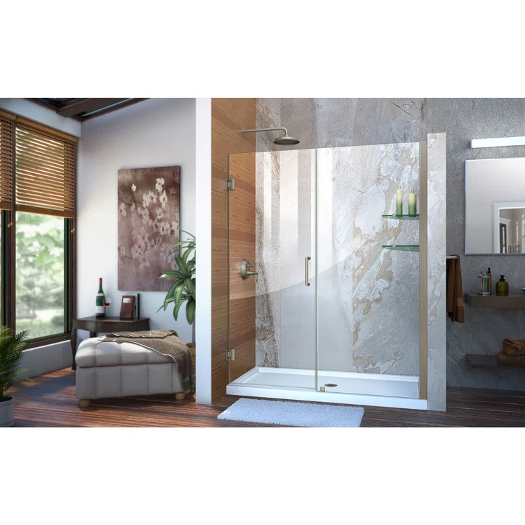 Unidoor 58" W x 72" H Hinged Frameless Shower Door with Clearmax™ Technology