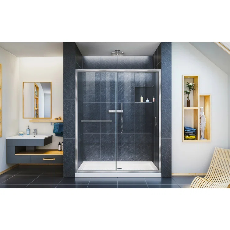 Infinity-Z 60" W x 30" D x 74.75" H Semi-frameless Sliding Shower Kit