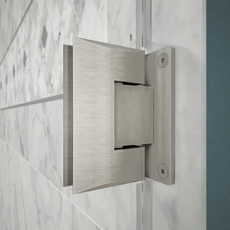Unidoor Frameless Hinged Shower Door with Glass Shelves