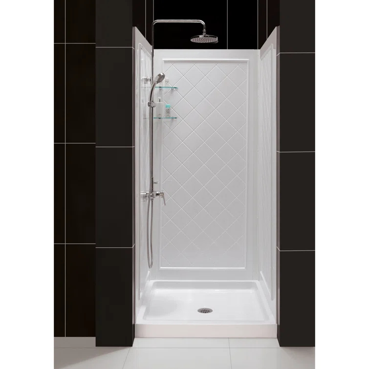 QWALL-4 32" W x 76.75" H Framed Square Shower Stall and Base Included