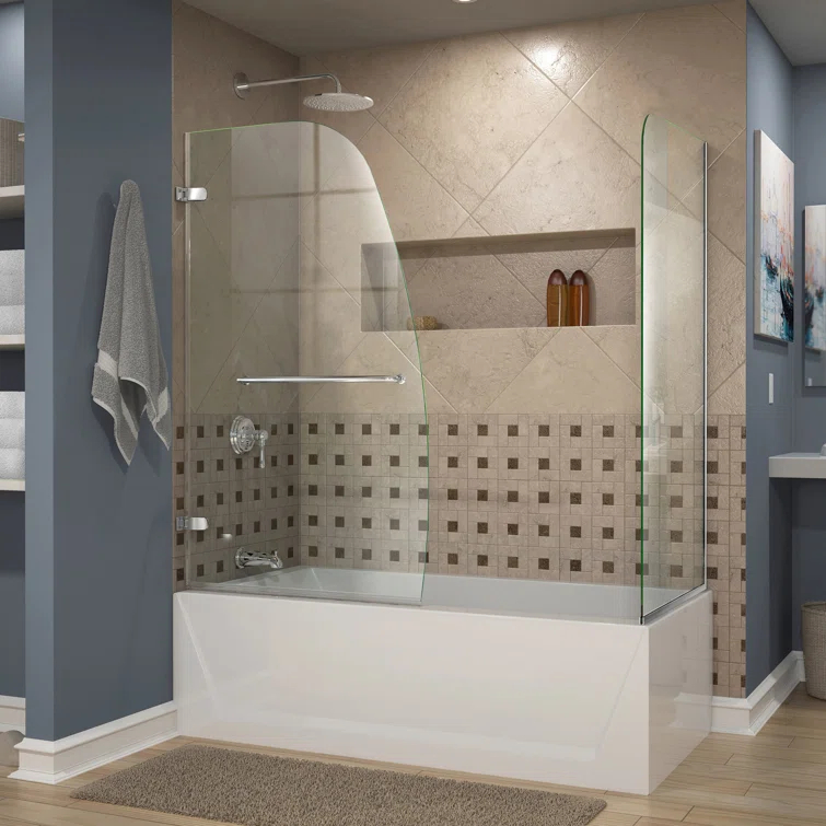 Aqua Uno 56" W x 58" H Hinged Semi-Frameless Tub Door