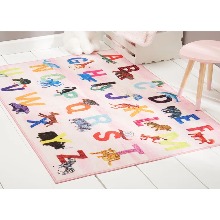 Eric Carle Alphabet Zoo Graphic/Print Pink Area Rug