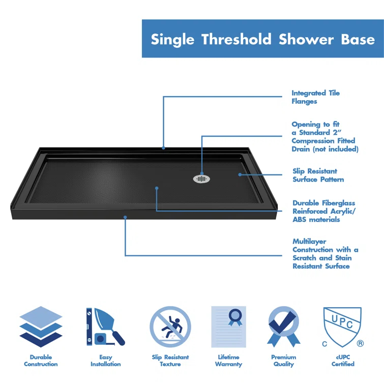 Visions 60" W x 74.75" Semi-Frameless Shower Encolusure
