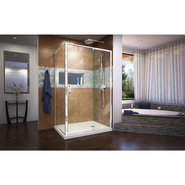 Flex 48" x 74.75" Rectangle Pivot Shower Enclosure with Base Included