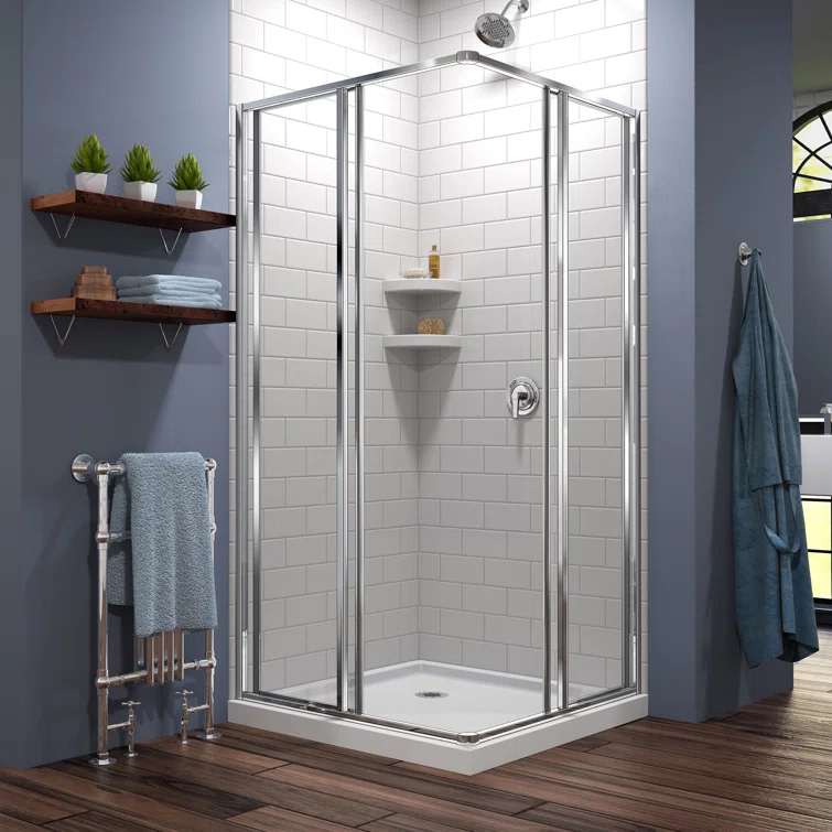 Cornerview 36" x 74.75" Framed Square Sliding Shower Enclosure with Base Included