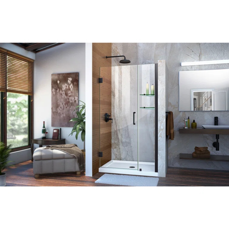 Unidoor 35" W x 72" H Frameless Shower Door with ClearMax Glass Treatment