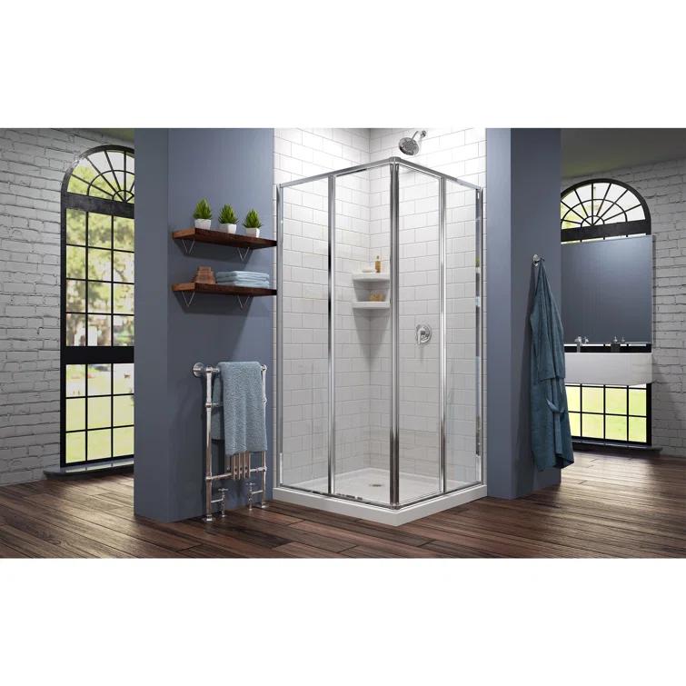 Cornerview 36" x 74.75" Framed Square Sliding Shower Enclosure with Base Included